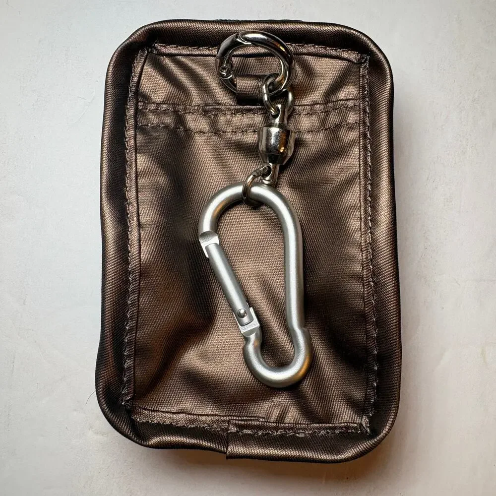 Lug Drizzle Mini Zip Storage Pouch Clip On Keychain Carabiner Bronze Metallic